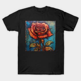 Offset Tiled Art Brut Orange Rose Pattern T-Shirt